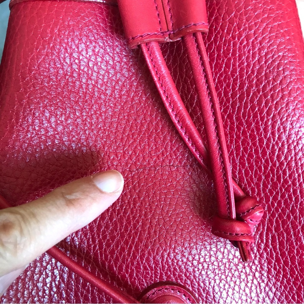 Mark Cross NY Red Leather Bucket Drawstring Backpack - Picture 8 of 9